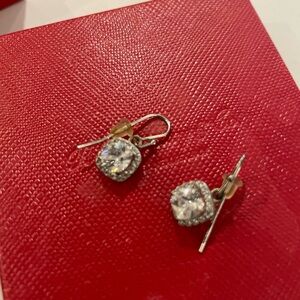 Elegant Silver Earrings with zirconia halo and one ct center stones.  2cttw.